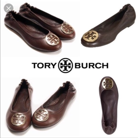 Tory Burch Shoes - Tory Burch Reva Flats Classic Chocolate and Gold